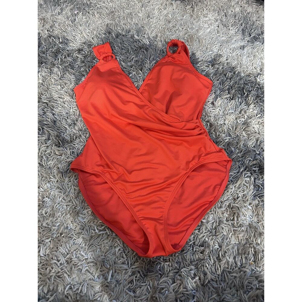Carmen Marc Valvo Orange V-Neck One-Piece Swimsuit Size 14